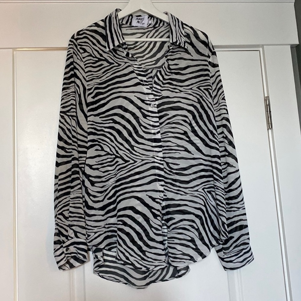 Princess Polly Zebra Print Sheer Blouse B69 - Picture 2 of 5